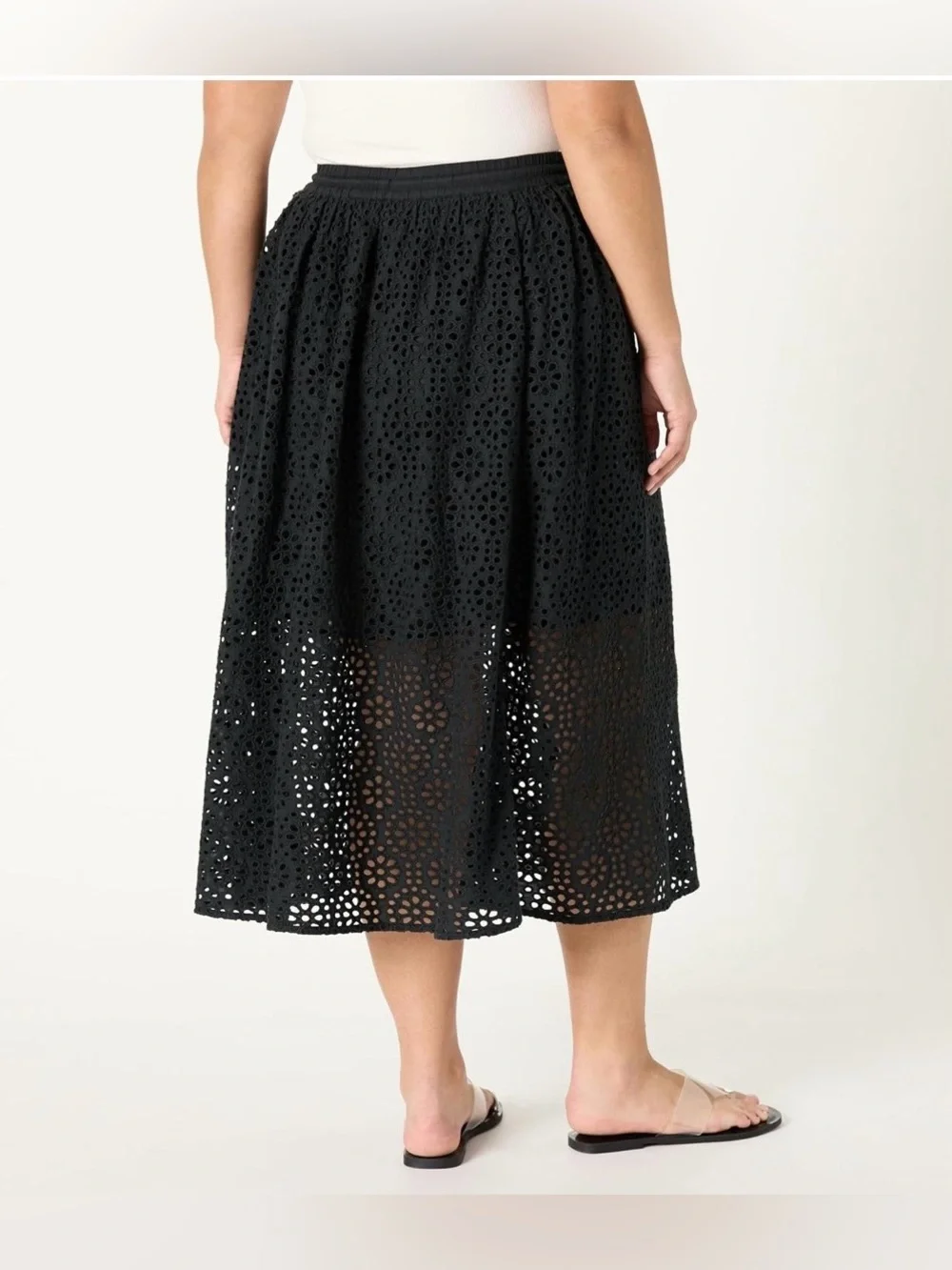 The Drop Black Eyelet Midi A-line Skirt SIZE XXL    *LIKE NEW*